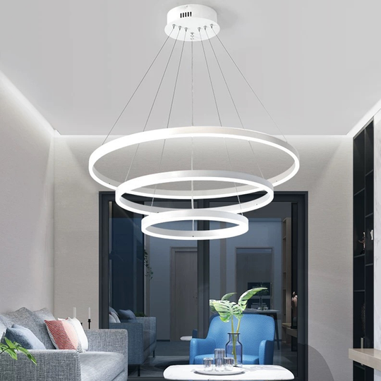 Lustre LED suspendu avec télécommande SERENA 85W, 60cm, 3 Cercles, Lumière Froide/Chaude/Neutre, Dimmable, Blanc, Lustre LED réglable en hauteur avec télécommande Titre par défaut Alessandro Design