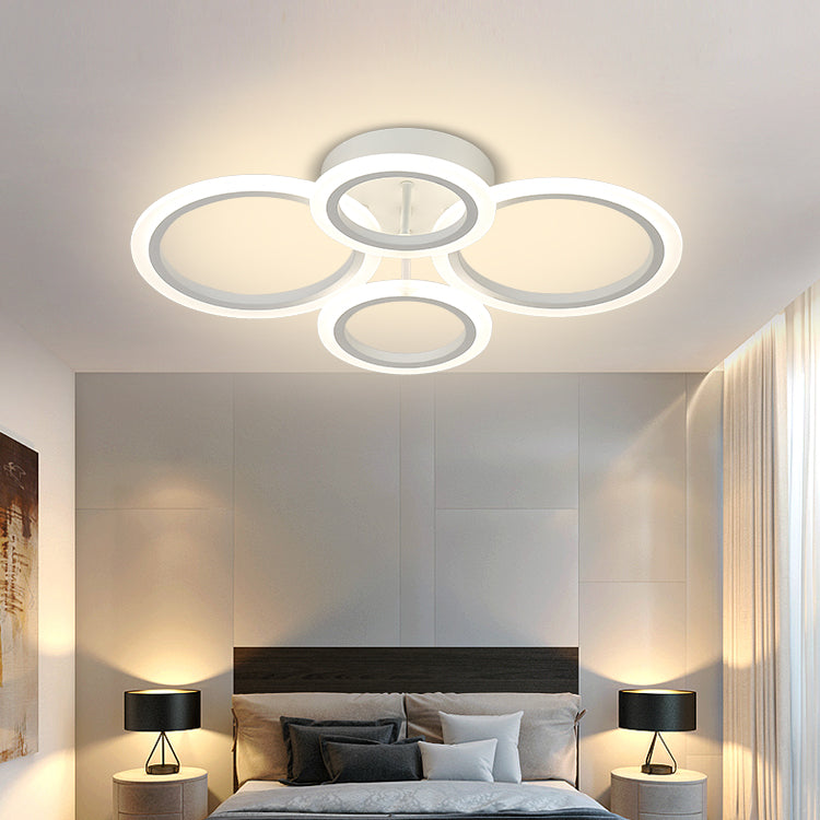 Lustre LED avec télécommande BETTY 43W, 4 Cercles, Lumière Froide/Chaude/Neutre, Dimmable, Blanc