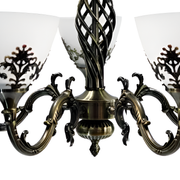 Lustre Rustique COTTAGE, 5*E27, Bronze Antique, Métal et Verre