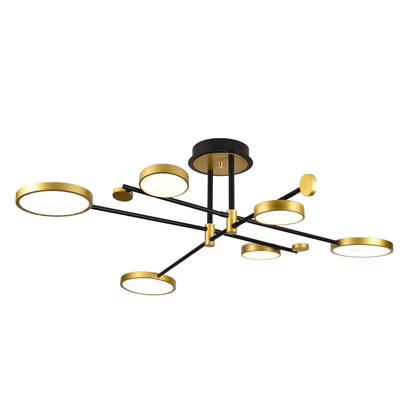 Lustre LED avec télécommande MARIA, 6 éléments, 31W, lumière chaude/froide/neutre 3000K/4000K/6000K, variable, doré et noir, métal