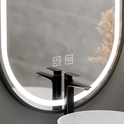 Miroir ovale LED 60 x 100 cm, système anti-buée à intensité variable VETRO Touch, cadre noir