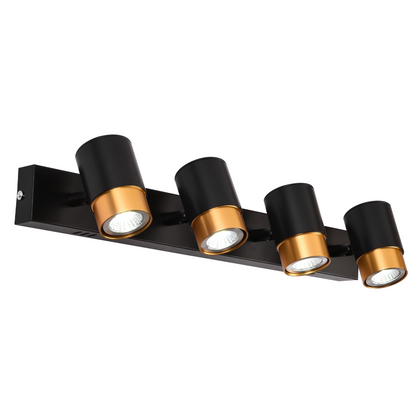 Projecteur LED avec 4 projecteurs GU10, or, métal et acrylique