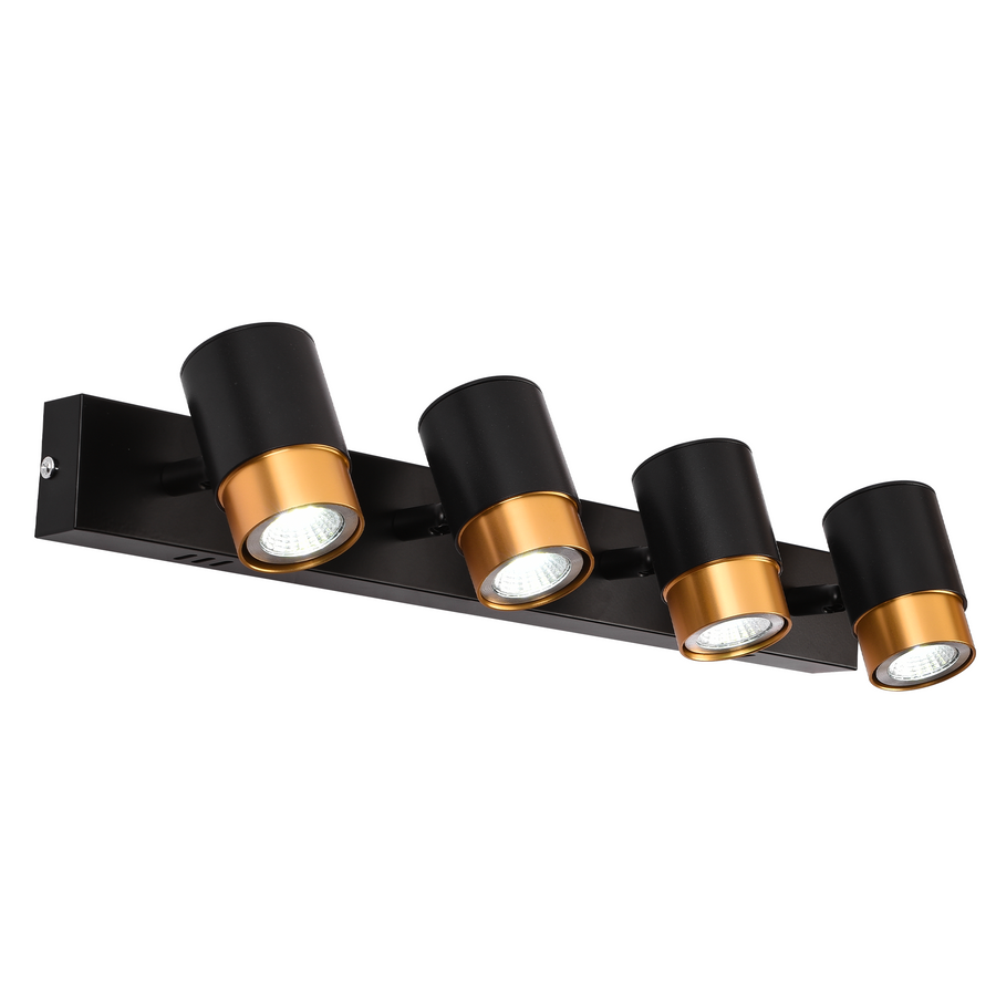 Projecteur LED avec 4 projecteurs GU10, or, métal et acrylique