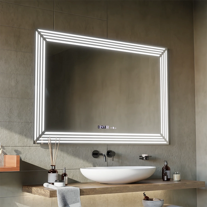 Miroir LED rectangulaire, 110x65cm, capteur Venezia MotionGlow Marcello, système anti-buée, horloge et thermomètre, Dimabila