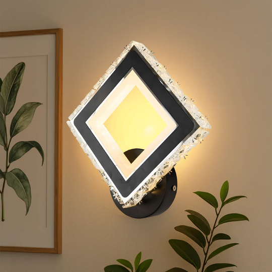 Applique murale LED TERRANO avec cristaux, carrée, 24 W, lumière froide/chaude/neutre, appliques murales d'intérieur noires et acier inoxydable Titre par défaut Alessandro Design