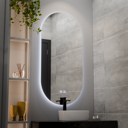 Miroir LED ovale, 50x100cm, Velara Touch, système anti-buée, intensité variable