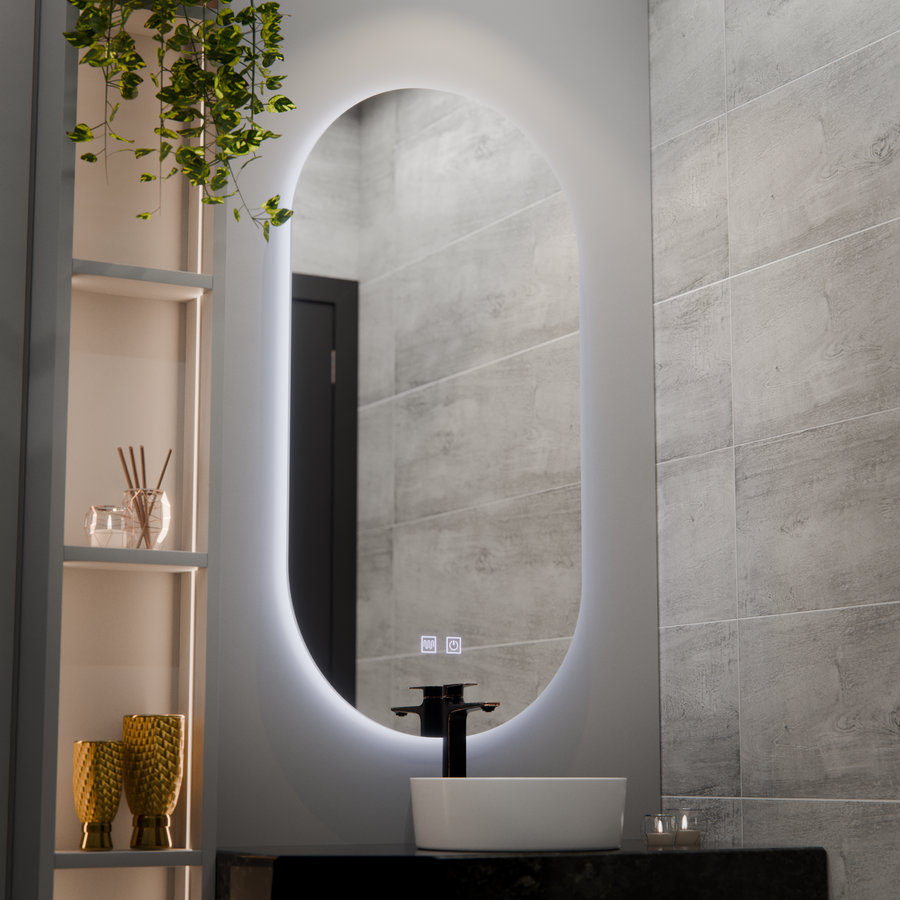 Miroir LED ovale, 50x100cm, Velara Touch, système anti-buée, intensité variable