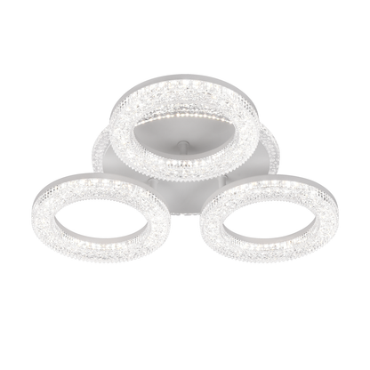 FREJA Lustre LED avec Télécommande, 50W, 3000K/4000K/6000K, Intensité Variable, Blanc, Cristaux, 3 Cercles