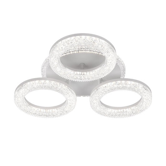 FREJA Lustre LED avec Télécommande, 50W, 3000K/4000K/6000K, Intensité Variable, Blanc, Cristaux, 3 Cercles