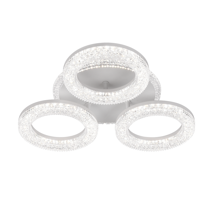 FREJA Lustre LED avec Télécommande, 50W, 3000K/4000K/6000K, Intensité Variable, Blanc, Cristaux, 3 Cercles