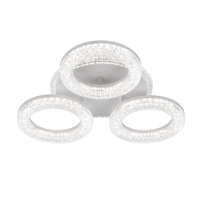 FREJA Lustre LED avec Télécommande, 50W, 3000K/4000K/6000K, Intensité Variable, Blanc, Cristaux, 3 Cercles