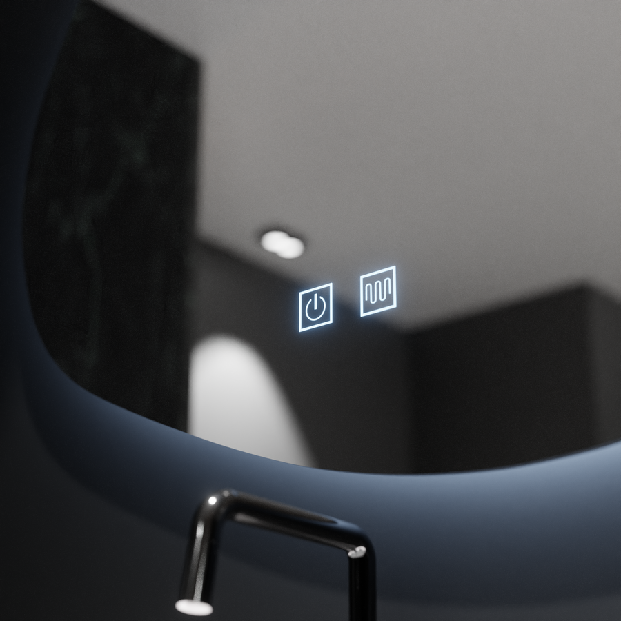 Miroir LED organique 60x60cm, Duna Touch, système anti-buée, intensité variable