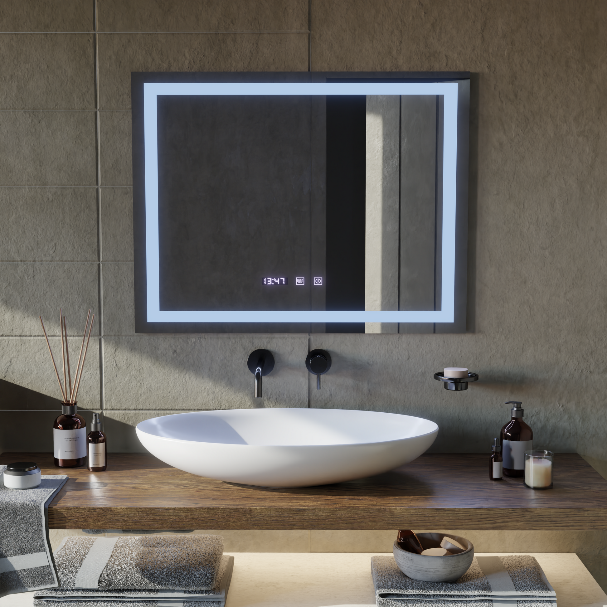 Miroir LED tactile MODENA système de désembuage, horloge et température 80x60 cm miroirs Korman S titre par défaut Alessandro Design