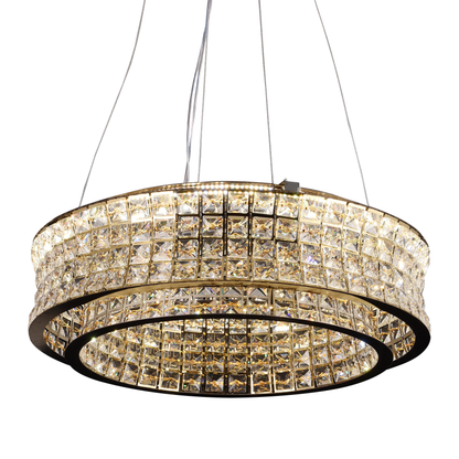 Lustre LED avec télécommande, LLC160/500GD, cristal et métal, 120 W, intensité variable, hauteur réglable, lumière froide/chaude/neutre, éclairage luxueux