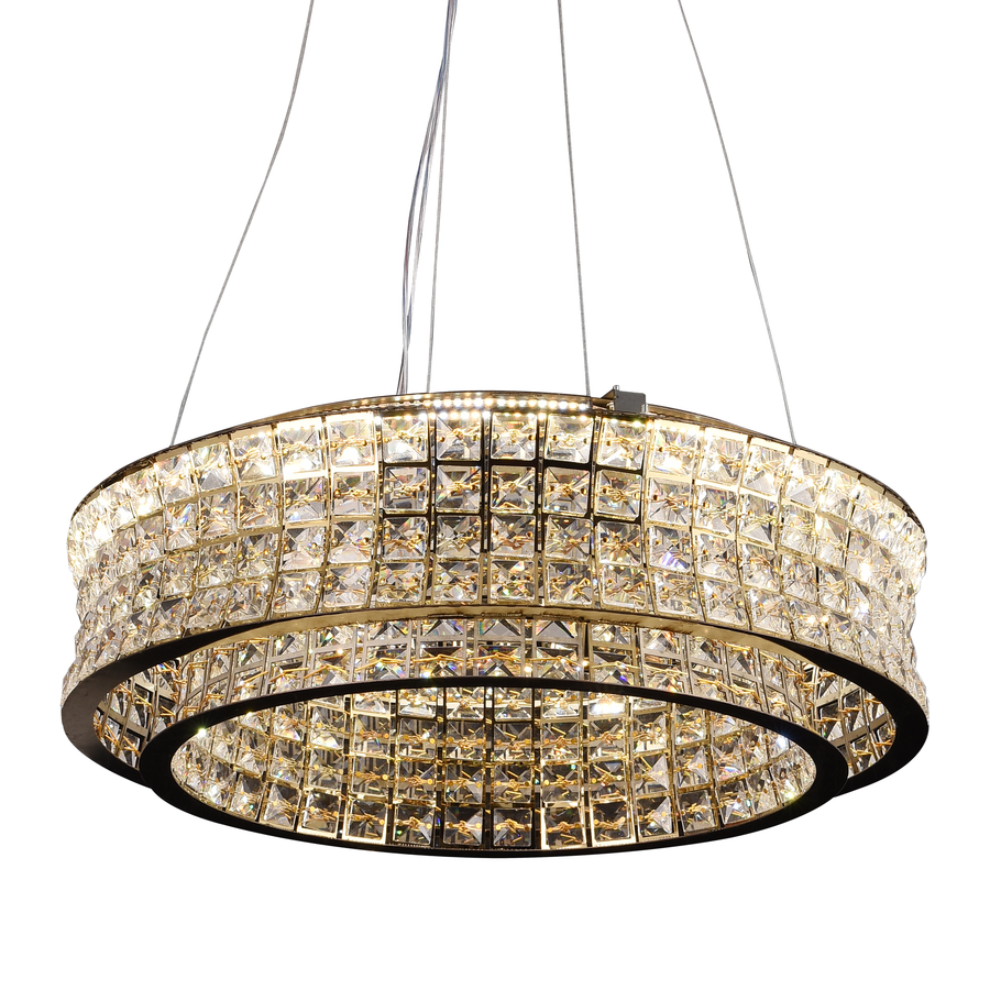 Lustre LED avec télécommande, LLC160/500GD, cristal et métal, 120 W, intensité variable, hauteur réglable, lumière froide/chaude/neutre, éclairage luxueux