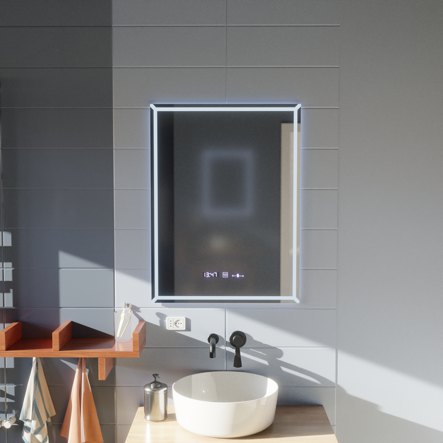Miroir LED rectangulaire, 60x80cm, VillayTouch Marcello, système anti-buée, intensité variable