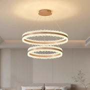 Lustre LED suspendu avec télécommande NIVALIS Duo 127W, Cercles 40x60cm, Lumière Froide/Chaude/Neutre, Dimmable, Hauteur Réglable, Doré