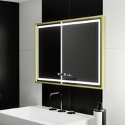 Miroir LED rectangulaire, 100x65 cm, Verite Royale Gold Motion Glow Marcello, système anti-buée, horloge et thermomètre, intensité variable