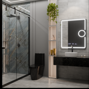 Miroir LED rectangulaire, 75x90cm, Eclat MotionGlow Marcello, système anti-buée, horloge et thermomètre, loupe cosmétique, variable