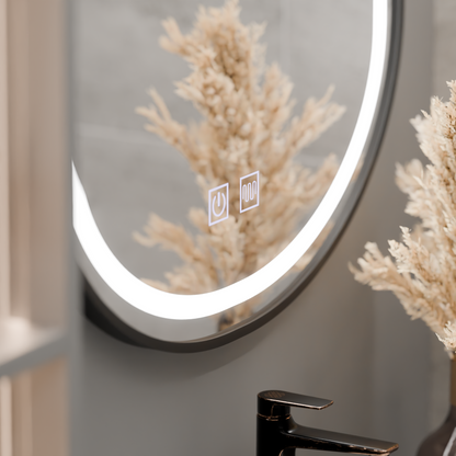 Miroir ovale LED 50x80 cm VETRO Touch, système anti-buée à intensité variable, cadre noir