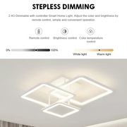 Lustre LED avec télécommande ZOE, 60W, 3 Carrés, Lumière Froid/Chaud/Neutre, Gradable, Blanc