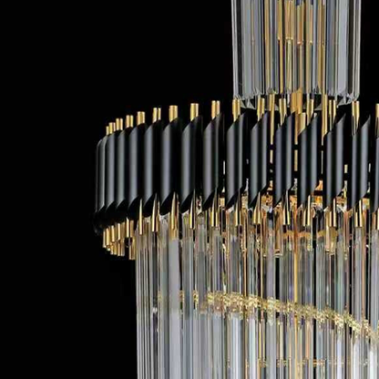 Lustre en cristal CC900/700X2200, 34xE14, diamètre 70 cm, hauteur 220 cm, or brillant et noir, hauteur réglable, design élégant