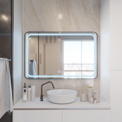 Miroir LED rectangulaire 100x65cm Système anti-buée EDGE Touch, Cadre Noir