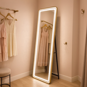 Miroir LED rectangulaire, cadre doré, 50x160cm, intensité variable, lumière froide/chaude/neutre, Dressing Couture