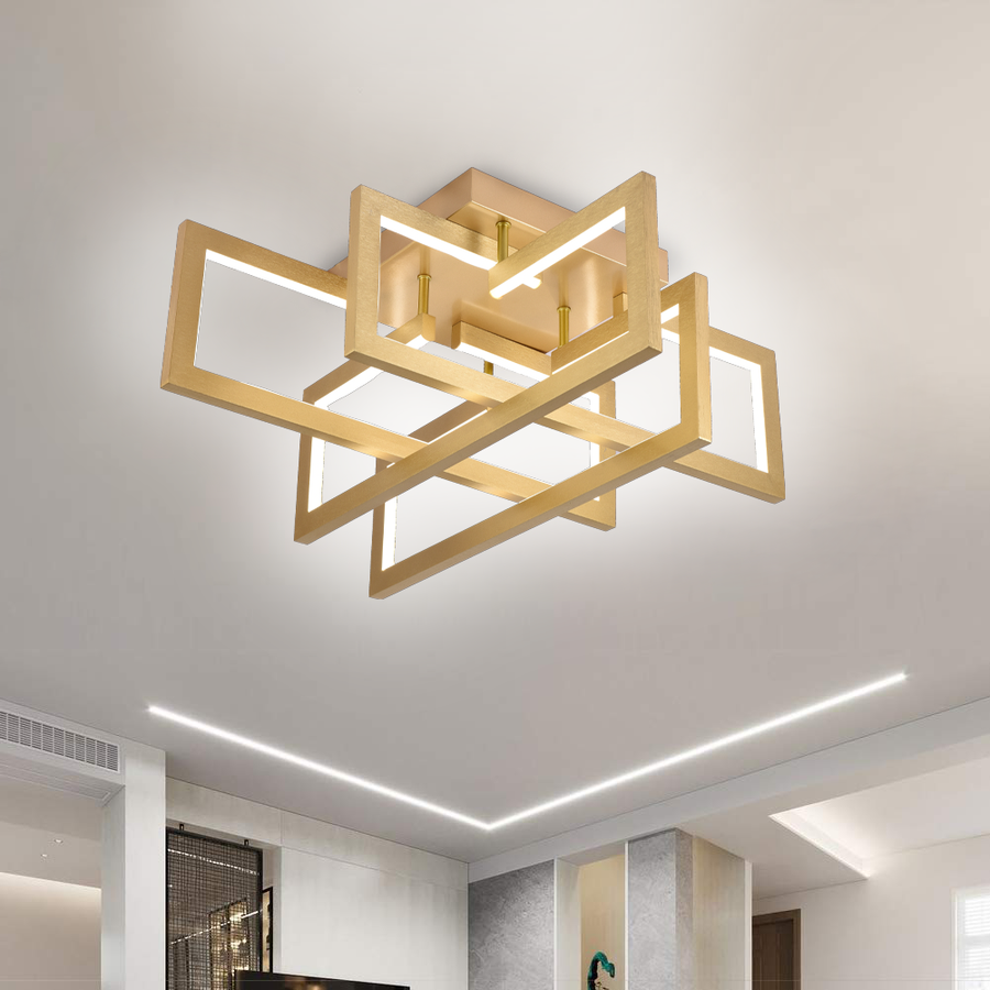 Lustre LED avec télécommande 96W, 4 Éléments, Lumière Froide/Chaude/Neutre, Dimmable, Doré