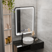 Miroir LED Tactile LUCIDA Système de Désembuage, Horloge et Température 50x70 cm Cadre Noir Brossé