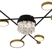 Lustre LED avec télécommande et cristal GUIDA 38W, 6 Éléments, Lumière Froide/Chaude/Neutre, Dimmable, Noir Or