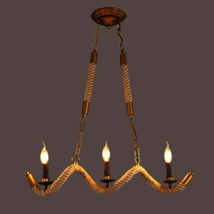 Rope Chandelier, 3*E27, Brown, Metal and String LV572/3BK