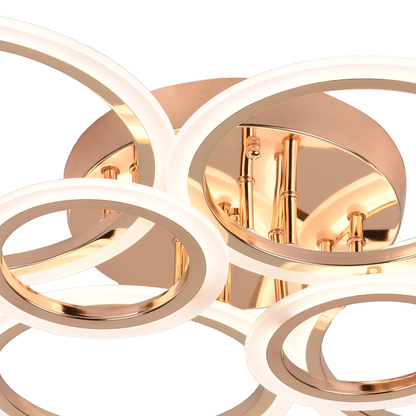 Lustre LED avec télécommande BETTY 82W, 6 Cercles, Lumière Froide/Chaude/Neutre, Dimmable, Or Brillant