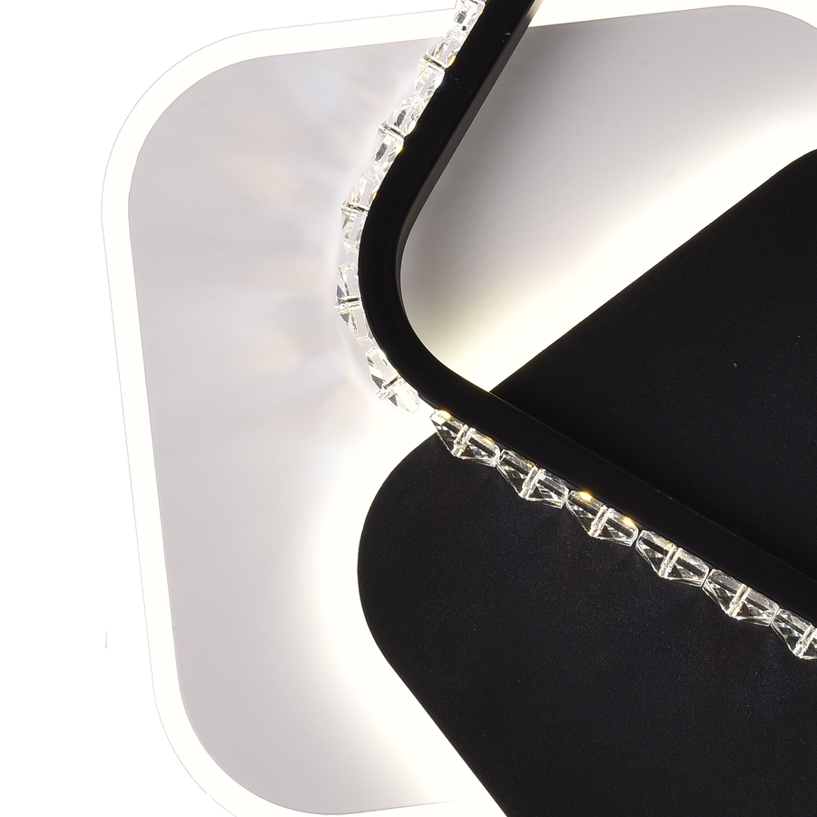 Lustre LED en cristal PRISMIQ 39W, 3 carrés, Lumière froide/chaude/neutre, Noir