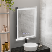 Miroir LED rectangulaire, 60x80 cm, Verite MotionGlow Marcello, système anti-buée, horloge et thermomètre, intensité variable