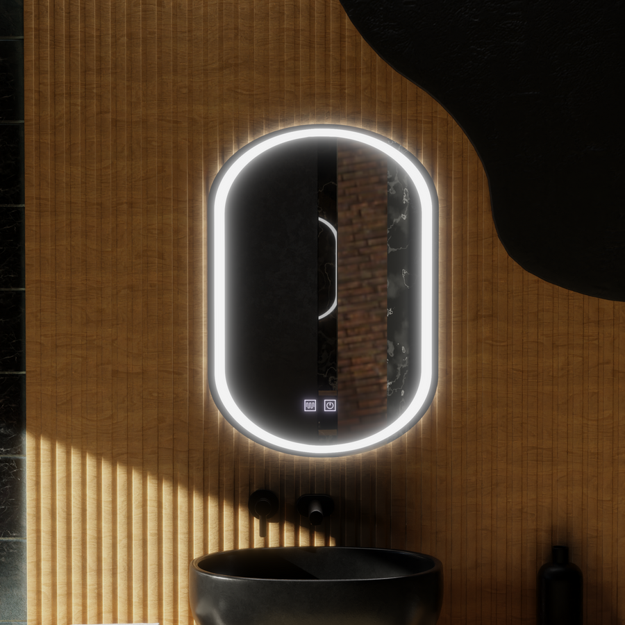 Miroir LED ovale, 45x65cm, Velara Touch, système anti-buée, intensité variable