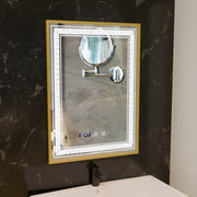 Miroir LED Touch Bruno, système anti-buée, horloge et température, 60x80 cm, cadre doré brossé, S84/60X80