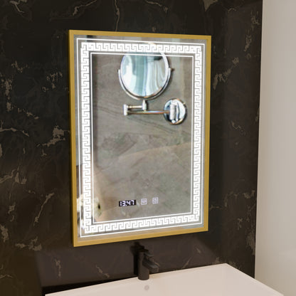 Miroir LED Touch Bruno, système anti-buée, horloge et température, 60x80 cm, cadre doré brossé, S84/60X80