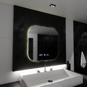 Miroir LED rectangulaire 60x60 Aura Riflesso Puro MotionGlow Marcello, système anti-buée, thermomètre et horloge, intensité variable