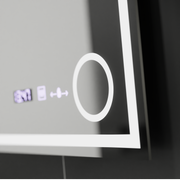 Miroir LED rectangulaire, 60x60 cm, Souverain MotionGlow Marcello, système anti-buée, horloge et thermomètre, loupe cosmétique, variable