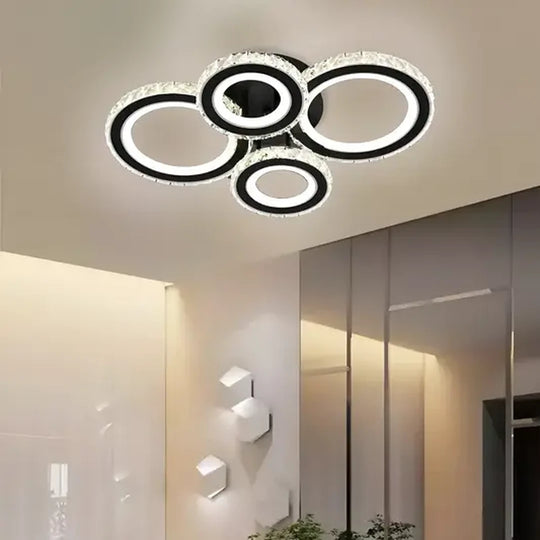 Lustre LED avec télécommande et cristal NOVA ROTONDA RGB 68W, 4 Cercles, Lumière Froid/Chaude/Neutre, Dimmable, Lustres LED en Cristal Noir Titre par défaut Alessandro Design