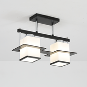 Lustre classique Aramis avec abat-jour carré en bois 2X E27 gris noir