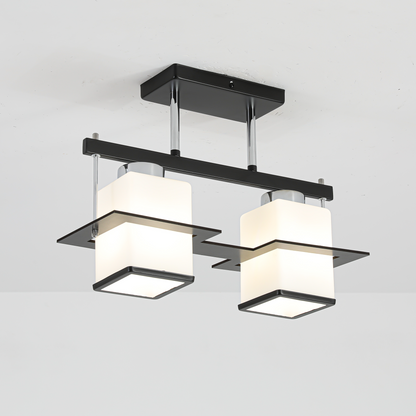Lustre classique Aramis avec abat-jour carré en bois 2X E27 gris noir