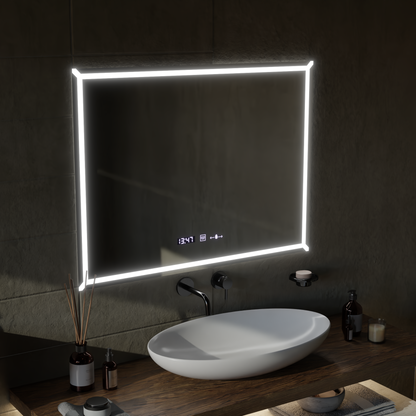 Miroir LED rectangulaire, 80x60cm, VillayTouch Marcello, système anti-buée, intensité variable