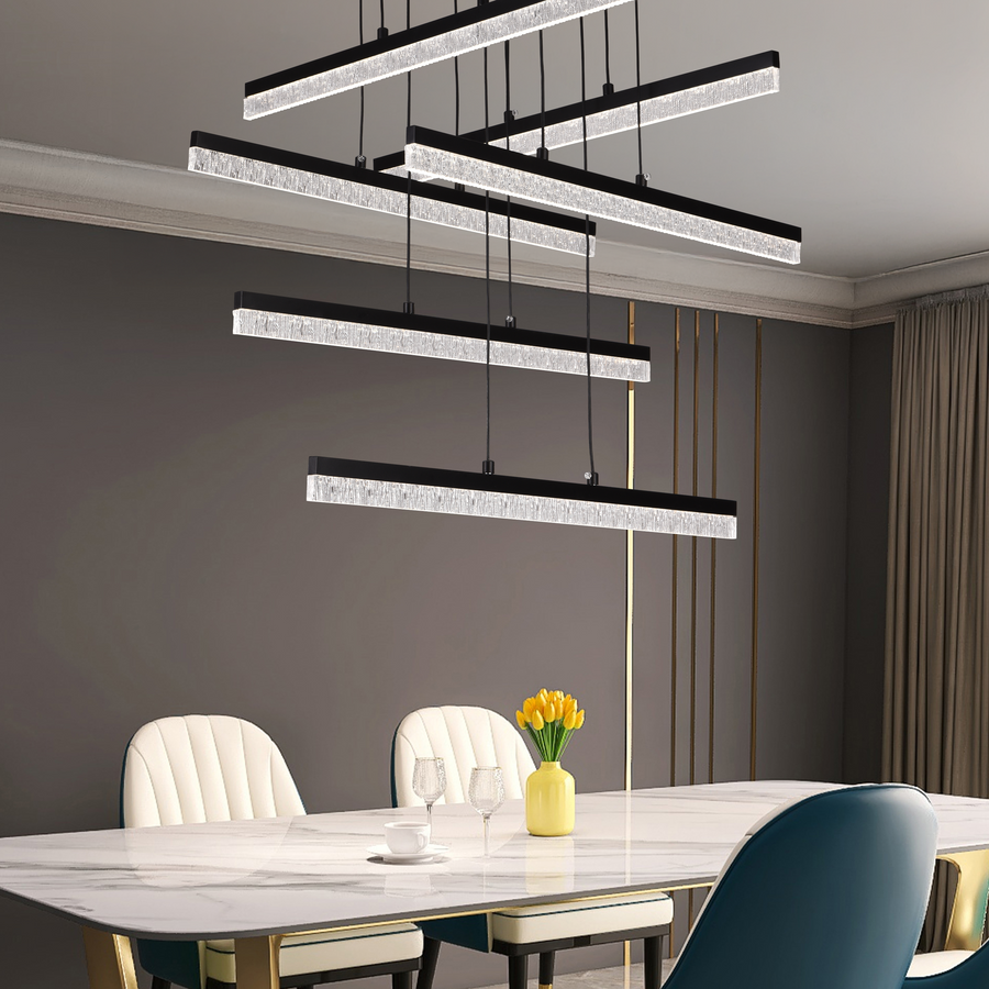 Lustre LED suspendu en acrylique LT181/6BK, 82W, lumière 3000/4000/6000K, noir, hauteur réglable