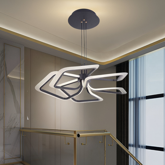 Lustre LED suspendu avec télécommande 104W, 5 carrés, Lumière Froid/Chaud/Neutre, Dimmable, Noir