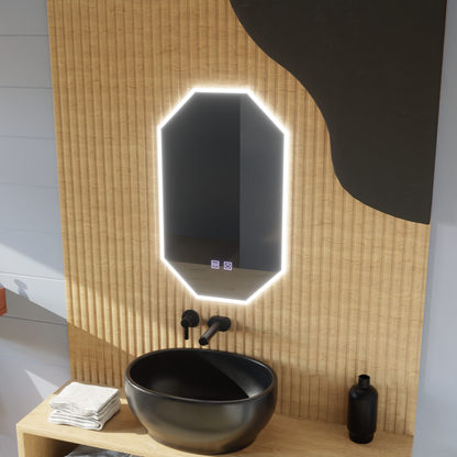 Miroir LED polygone E43S/50X80, système d'éclairage et de désembuage, 50X80cm