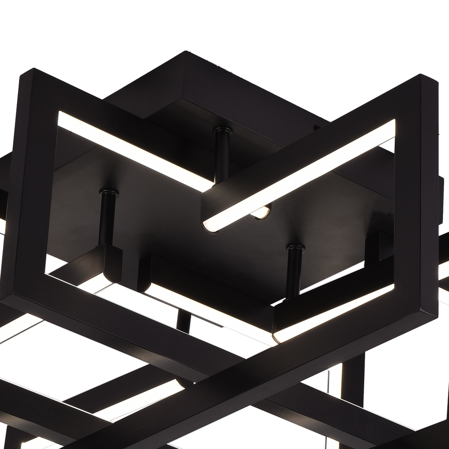 Lustre LED avec télécommande 96W, 4 éléments, Lumière froide/chaude/neutre, Dimmable, Noir