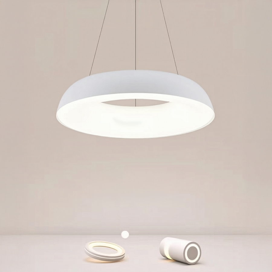 Lustre LED suspendu avec télécommande CHIARA, 73W, Lumière Froid/Chaude/Neutre, Dimmable, Blanc