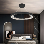Lustre LED suspendu avec télécommande, cristaux K9, 28W, 1 cercle, lumière froide/chaude/neutre, dimmable, noir, hauteur réglable